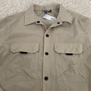 Divided H&M Jacket Womens Medium Khaki Crinkle Snap Windbreaker Lightweight NEW